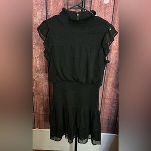 Aqua Black Ruffle Midi Dress